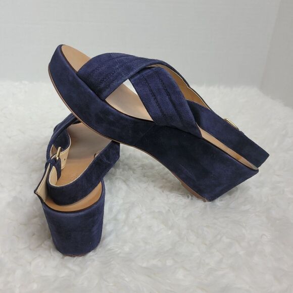 J.Crew Marcie Womens Shoes Size 9 Blue Suede Platform Wedge Sling back Sandal - Picture 5 of 12